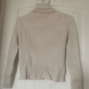 Cream Ribbed Turtleneck Sweater